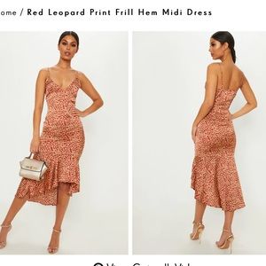 Red leap paris frill hem dress